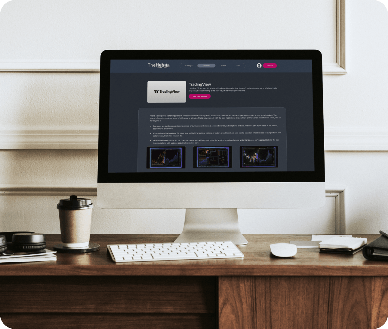 A laptop showing a partner's dedicated TradingView page on the Tradier Hub